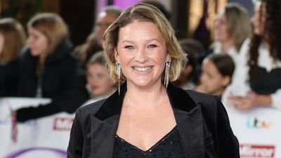 Joanna Page kicks off party season at the Pride of Britain Awards wearing a velvet trouser suit and sparkly cami