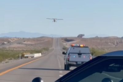 Plane makes emergency landing on Nevada road - before taking off again after repairs