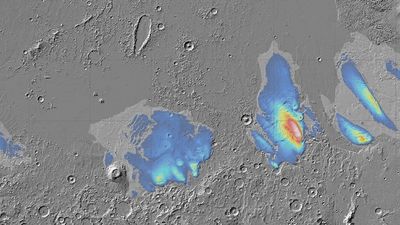 Volcanic explosions on Mars may have left massive ice deposits at the Red Planet's equator