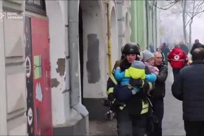 Children rushed out of Ukraine kindergarten hit in large-scale Russian attack