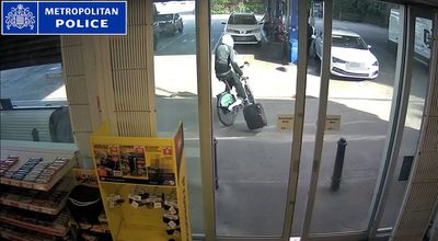Watch: Shameless shoplifter steals from London supermarket before fleeing on a bike during 'one-man crimewave'