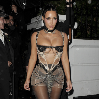 Kim Kardashian Trades Her SKIMS Bush Thong for a Micro Bra Made Out of Braided Hair