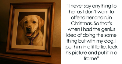 Man Finally Snaps After Years Of Nephew-Themed Gifts, Surprises Sister With A Portrait Of His Dog
