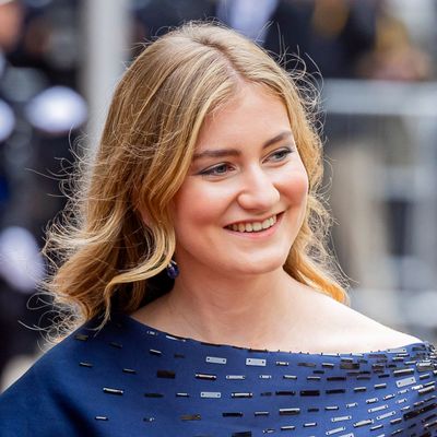 Princess Elisabeth Pairs a Royal Blue Dress With Giant Diamond Earrings in Her 24th Birthday Portrait
