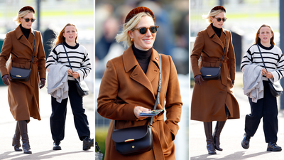 Zara Tindall masters easy autumn style in black skinny jeans, warm toffee tones and knee-highs for outing with daughter Mia