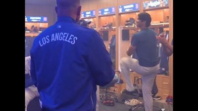 Shohei Ohtani Looked Ready to Pitch During Locker Room Celebration Following Game 3