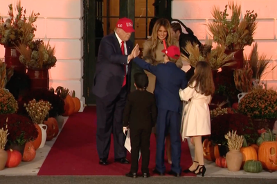 Moment Trump and Melania meet dopplegangers at White House Halloween event