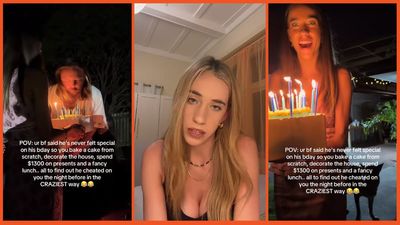 Woman makes her boyfriend a birthday cake, decorates his house, organizes a party, and spends $1,300 on presents. He pays her back by cheating