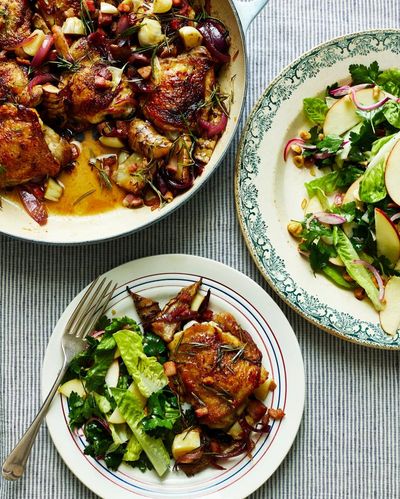 Crispy chicken and pancetta with a nutty apple salad: Thomasina Miers’ Sunday best recipes