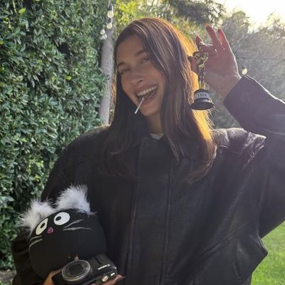 Hailey Bieber Invokes the '90s in a Saint Laurent Bomber Jacket and Gap Low-Rise Jeans