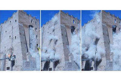 A Rome medieval tower partially collapses, badly injuring a worker and trapping another