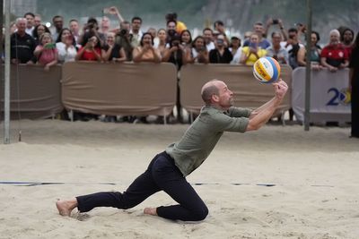 William enjoys game of volleyball as he begins five-day visit to Brazil