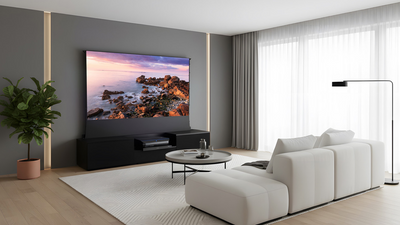 This ingenious TV unit is secretly an elite projector screen – with hidden compartments for your home theater speakers or soundbar