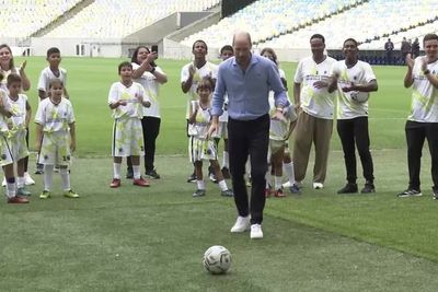 Prince William smashes penalty with Brazilian youngsters at iconic stadium