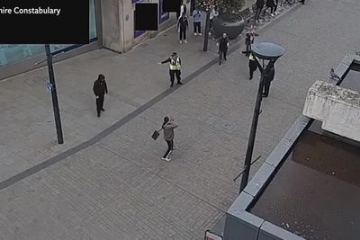 Spade-wielding man tackled to ground by hero bystander