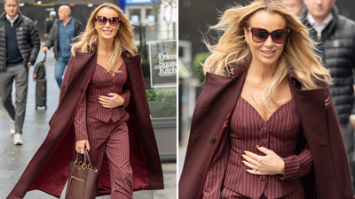 On-trend pinstripes and merlot tones - Amanda Holden just showed us how to do both
