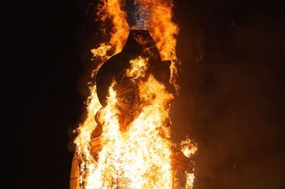Giant effigy of embattled PM Keir Starmer is set alight at Edenbridge bonfire celebrations