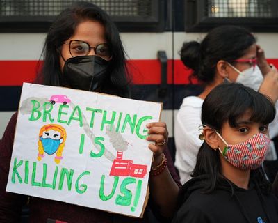 ‘I can’t breathe in this city’: inaction over Delhi’s suffocating pollution sparks rare protest