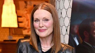 Julianne Moore just gave the classic jeans and blazer outfit formula an on-trend update with a sleek black leather jacket