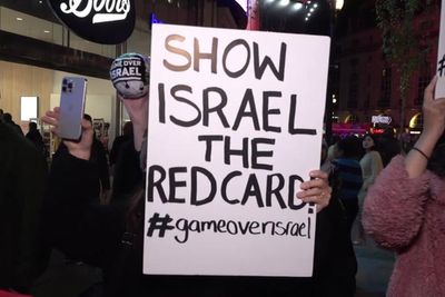 Protesters call for Israel to be banned from football at UEFA Euro 2028 launch event