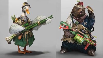 I can't get enough of this artist's surreal vegetable-wielding animal warriors