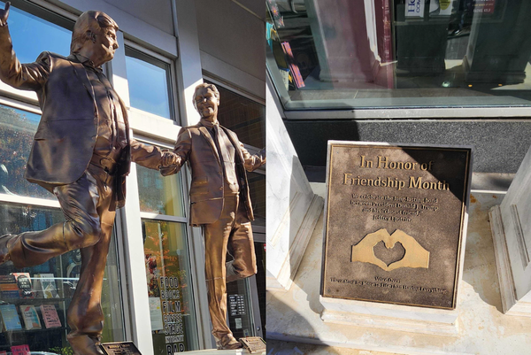 Statue of Trump-Epstein holding hands reappears in DC after being torn down by federal agents