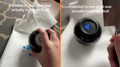 Man hacks open a Magic 8 Ball with a giant knife. No one was ready for what came oozing out
