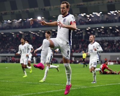 England win every group game without conceding after Kane’s double sinks Albania