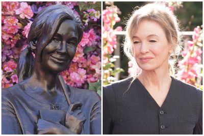 Renée Zellweger reunites with Bridget Jones cast as statue unveiled in London’s Leicester Square