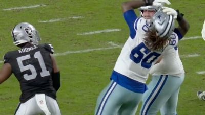 Tyler Guyton Got Hit in the Head and Unleashed an Epic Flop to Draw a Flag vs. Raiders