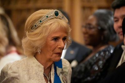Camilla stuns in Queen Elizabeth’s tiara that was lent to Eugenie for her wedding day