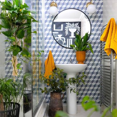 I came up with this easy and cost-effective solution to add more personality to the plain and boring bathroom in my rental home