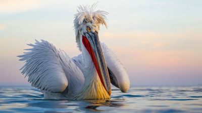 Using the fast autofocus and stabilization of the Canon EOS R5, this shot of a wind-ruffled pelican captures incredible detail