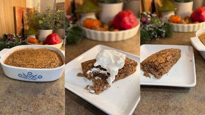 This gingerbread baked oatmeal tastes like the holidays—and packs nearly 20g of protein per serving