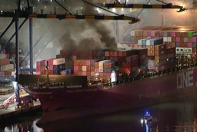 Investigators working to uncover cause of container ship fire that closed LA port and sparked chemical alert