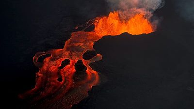 Hawaii’s Kilauea volcano has been erupting since last year as lava fountains rise hundreds of metres