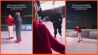 ‘Equally hilarious and upsetting’: Friends try to get in the Christmas spirit with some ice skating only to realize they’ve paid to skate on plastic