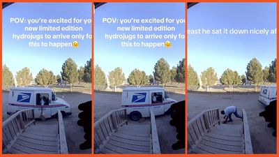 Woman eagerly awaiting her HydroJug to be delivered only for careless FedEx driver to throw it out of moving van then run it over