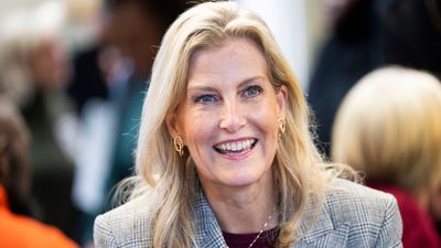 Duchess Sophie joins Kate on the power-suit trend for winter - with sumptuous suede boots and a bold maroon clutch