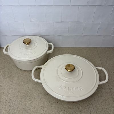 This Salter cast iron set looks like Le Creuset but will set you back just £60 for two stunning pots – and it cooks everything like a dream
