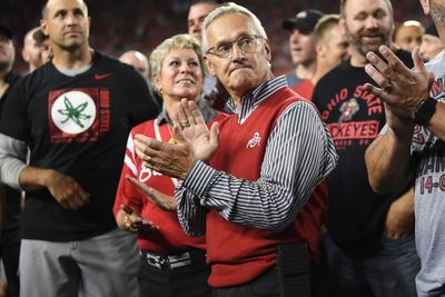 Ohio Lt. Gov. Jim Tressel puts his iconic red sweater-vest on the line ahead of Michigan showdown