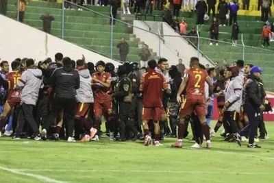 Brawl erupts after South American cup match with 17 red cards issued and police forced to intervene