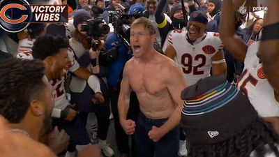 A Bare-Chested Ben Johnson Electrifies Bears Locker Room After Big Win vs. Eagles