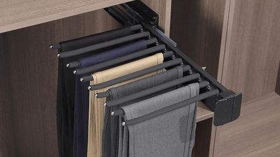 Forget Awkwardly-Folded Stacks in Your Wardrobe, You Can Add This Pull-Out Rack to an Existing Closet to Store Trousers So They’re Way Easier to See