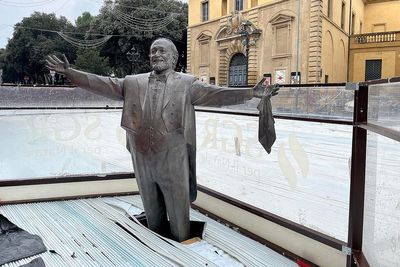 Pavarotti’s widow furious after Italian town builds ice rink around statue of opera legend