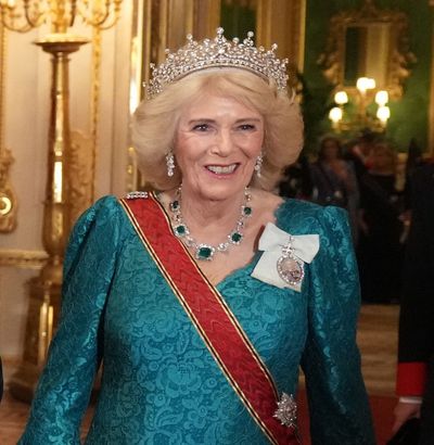 Queen Camilla Solves the Mystery of the Missing Tiara in a Show-Stopping Outfit at State Banquet