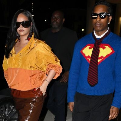 Rihanna Pairs Her Trendy Saint Laurent Windbreaker to A$AP Rocky's Fresh-Off-the-Runway Chanel Superman Sweater