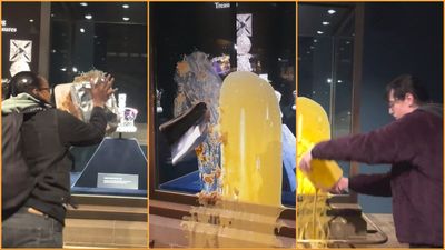 ‘Crumble and custard on the Crown Jewels!’: Tower of London closes after vandals give State Crown a pudding makeover