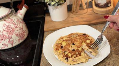 These apple and cranberry pancakes are the ultimate cozy, protein-packed breakfast