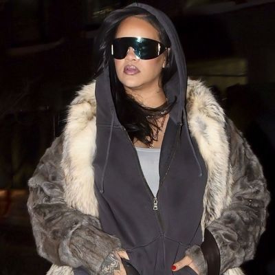 Rihanna Elevates an Oversize Hoodie With a Saint Laurent Fur Coat